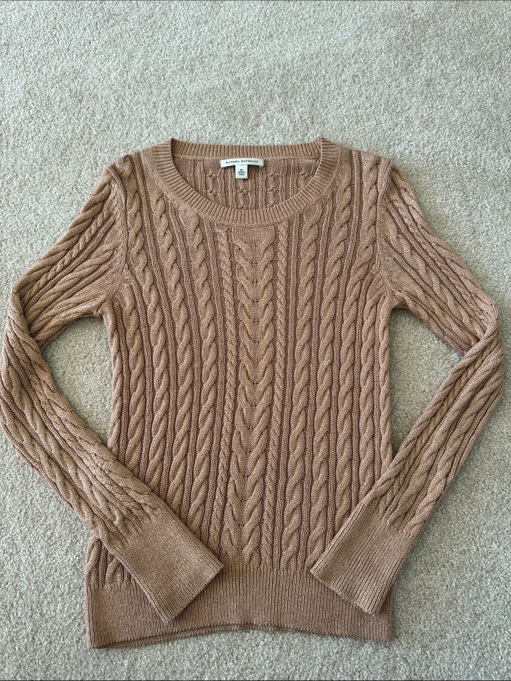 Banana Republic Cable Knit Crew Sweater - Camel Brown